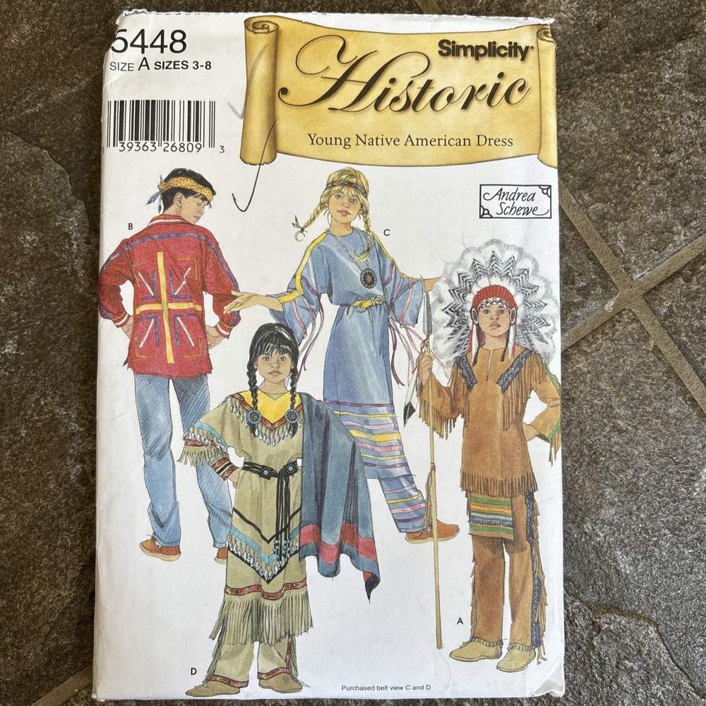 Uncut Simplicity 5448 Pattern Child Native American Costume Size 3-8 Halloween